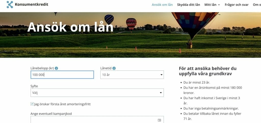 Konsumentkredit låneansökan