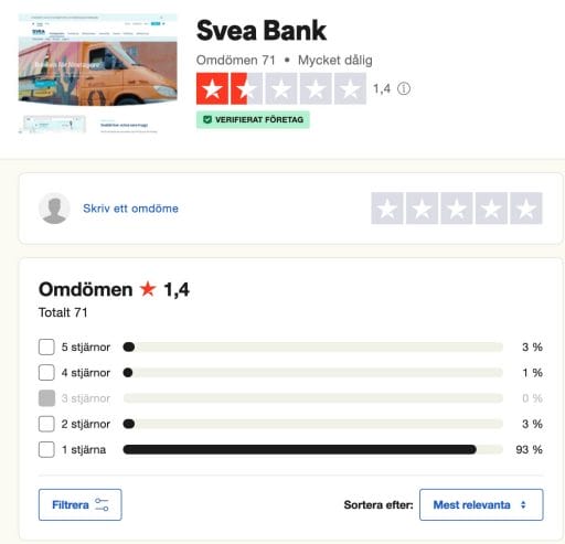 Svea Bank trustpilot omdöme