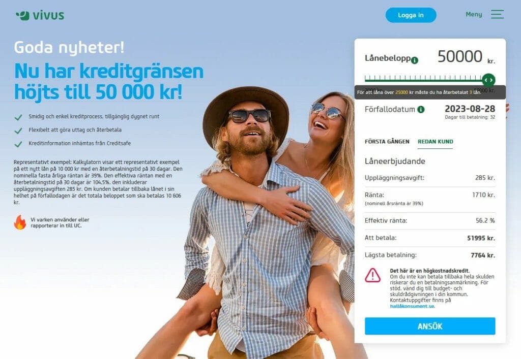Vivus erbjuder 50 000 kr med direktutbetalning till Danske Bank